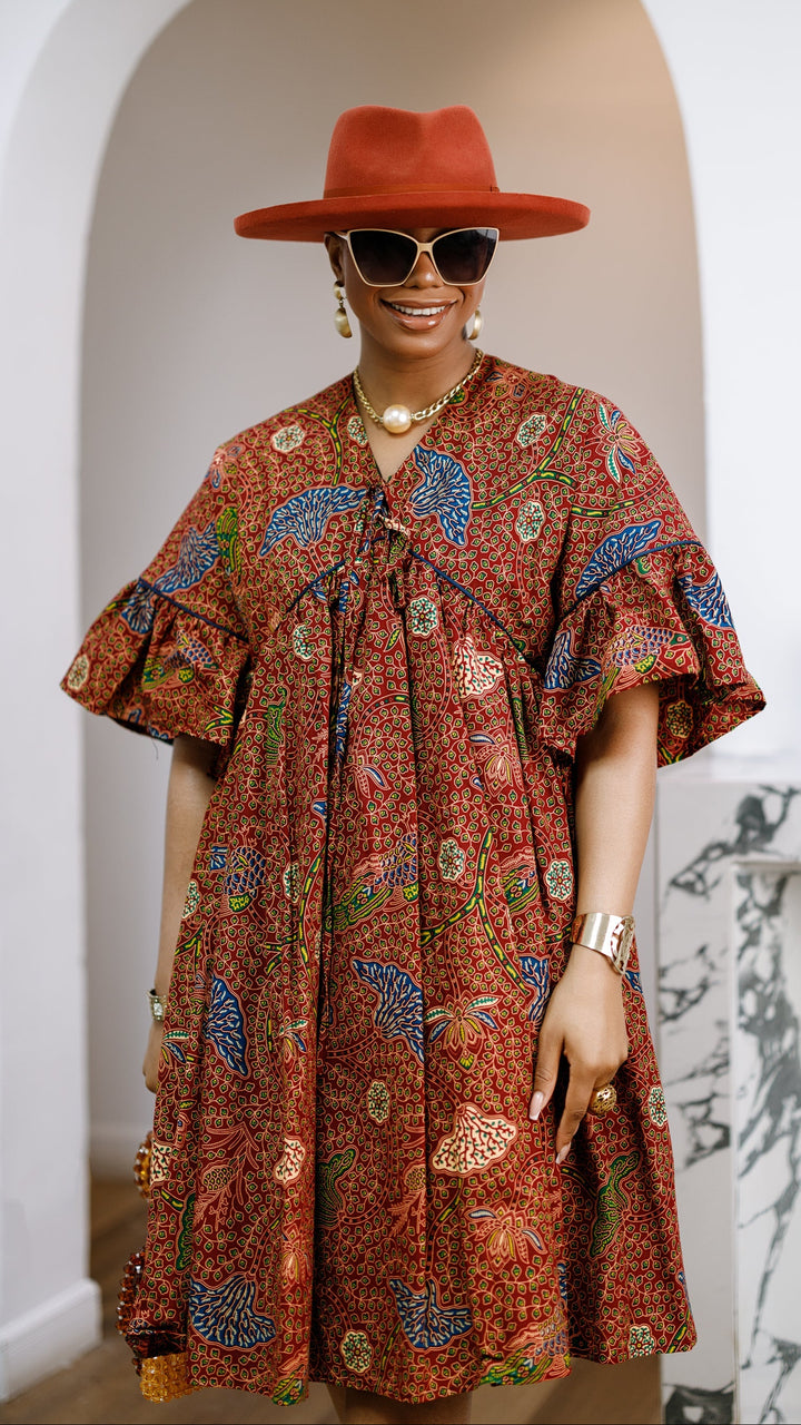 MILA AFRICAN PRINT FLOWY MIDI DRESS