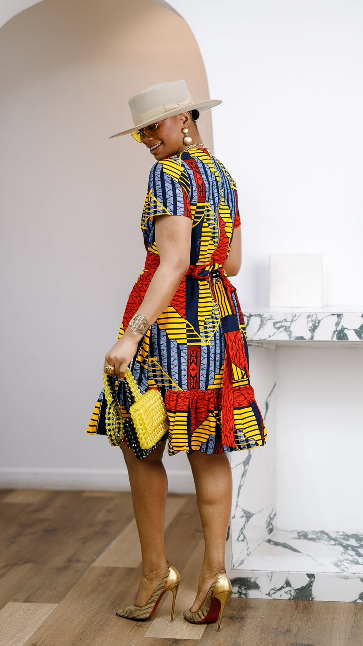 BIMI AFRICAN PRINT TIERED MIDI DRESS [MULTICOLOR]