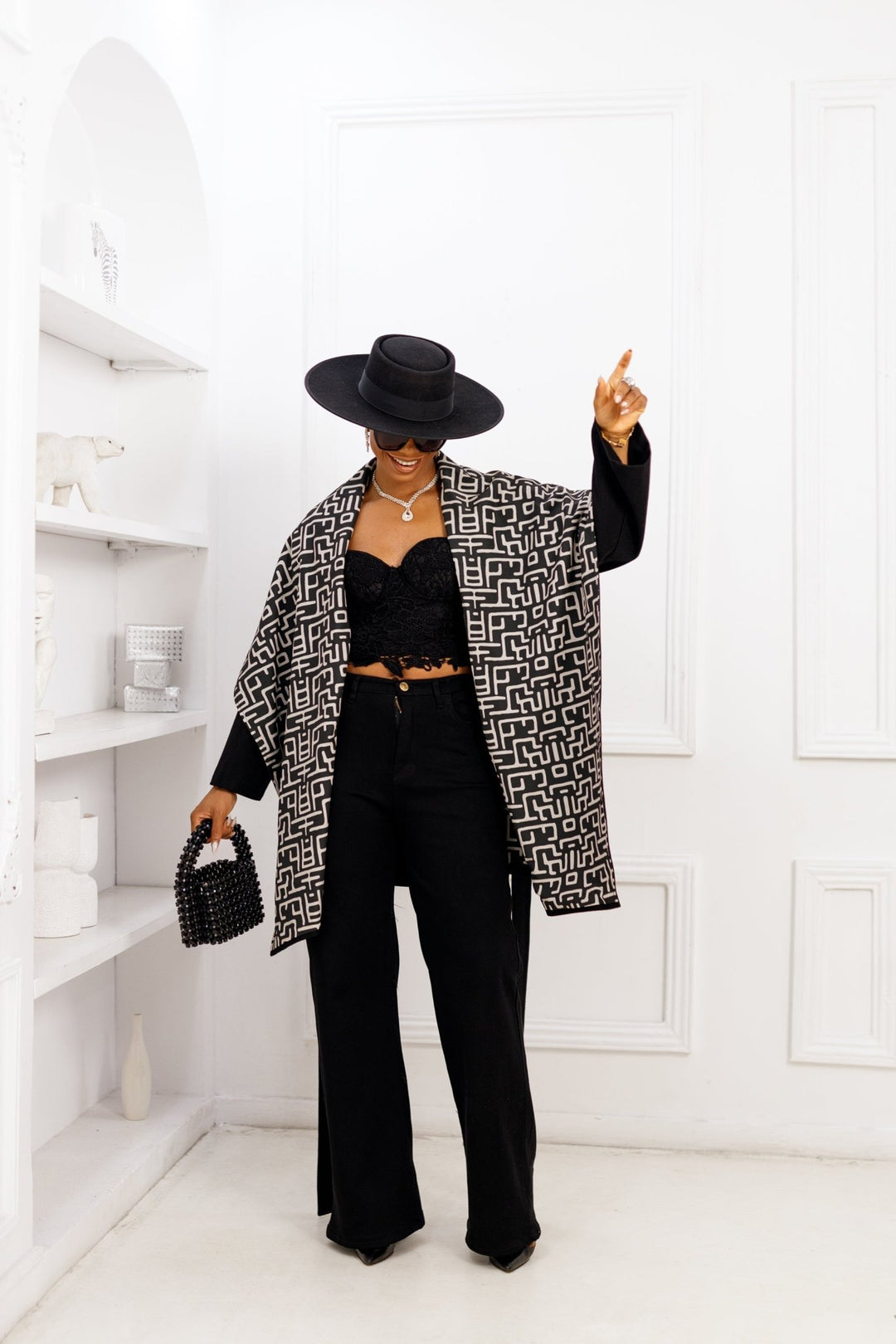 DONNA REVERSIBLE AFRICAN PRINT WOOL PONCHO [BLACK] - Especially Yours