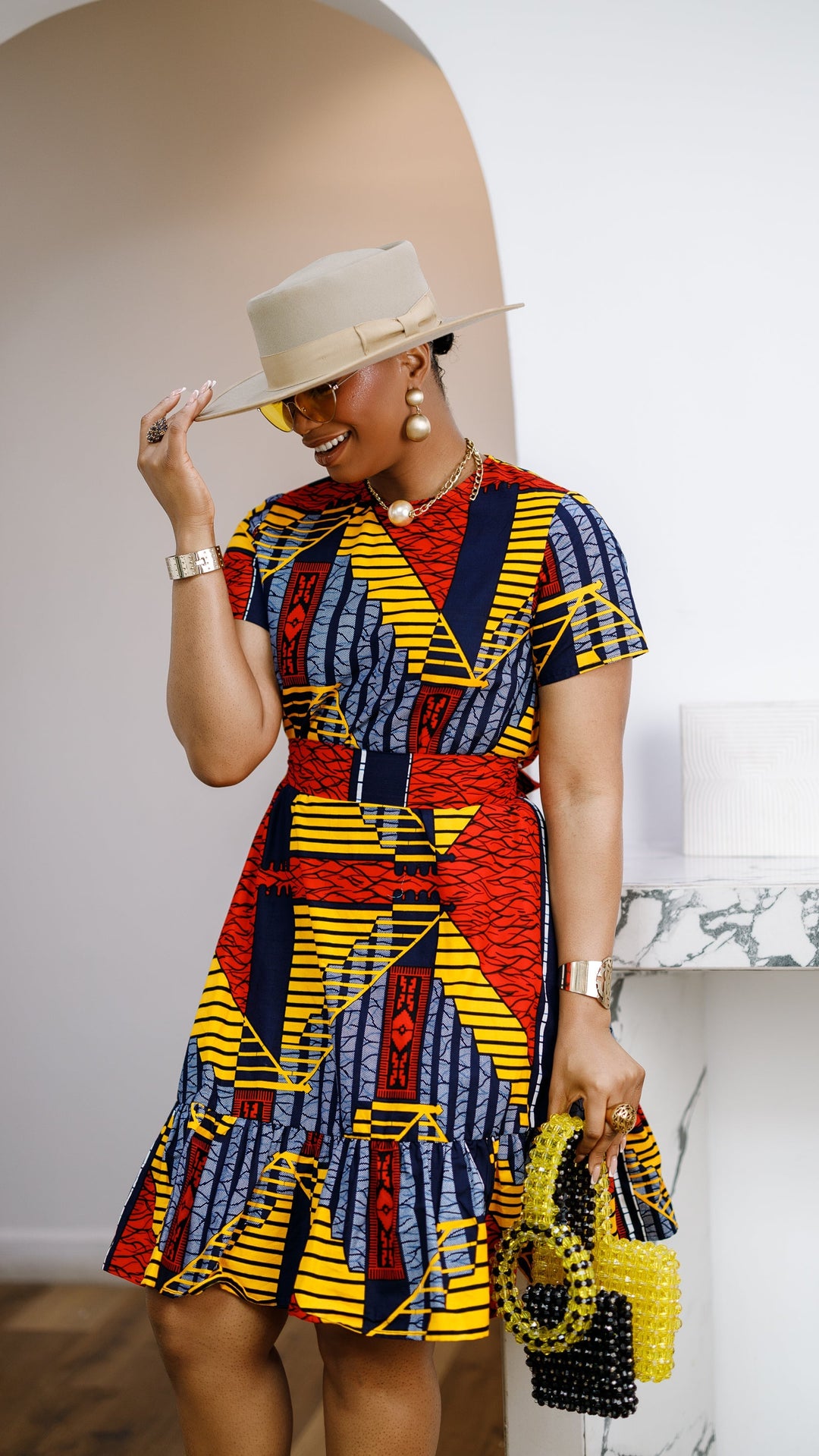 BIMI AFRICAN PRINT TIERED MIDI DRESS [MULTICOLOR]