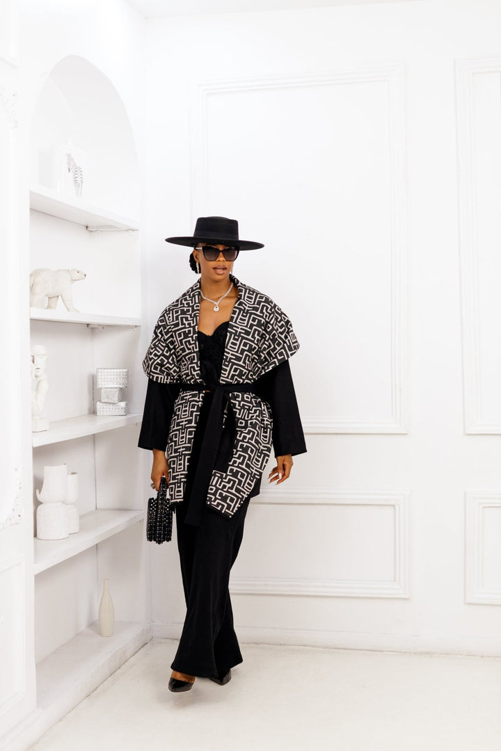 DONNA REVERSIBLE AFRICAN PRINT WOOL PONCHO [BLACK] - Especially Yours