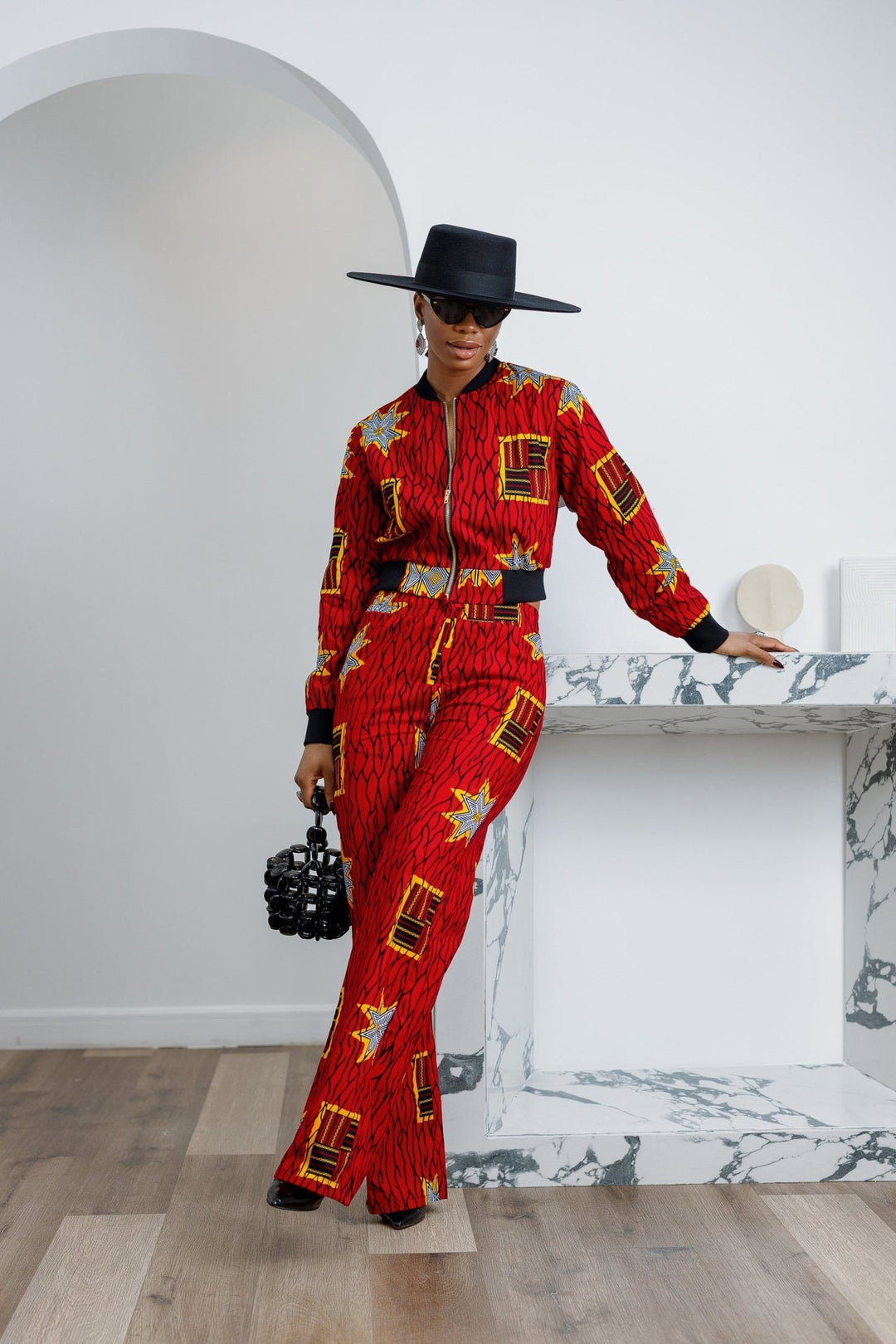 ADA AFRICAN PRINT BOMBER SET [RED] - Especially Yours