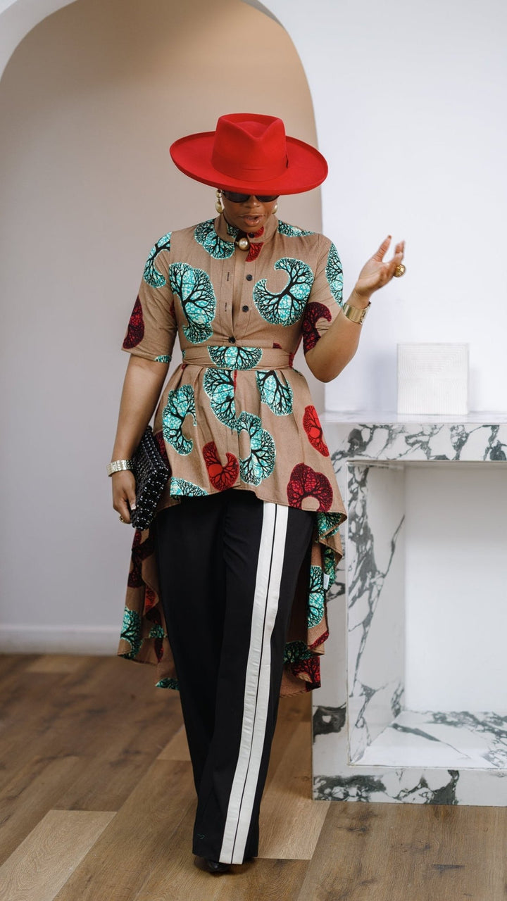 AFUA AFRICAN PRINT BUTTON-FRONT HIGH-LOW TOP [MULTICOLOR] - Especially Yours