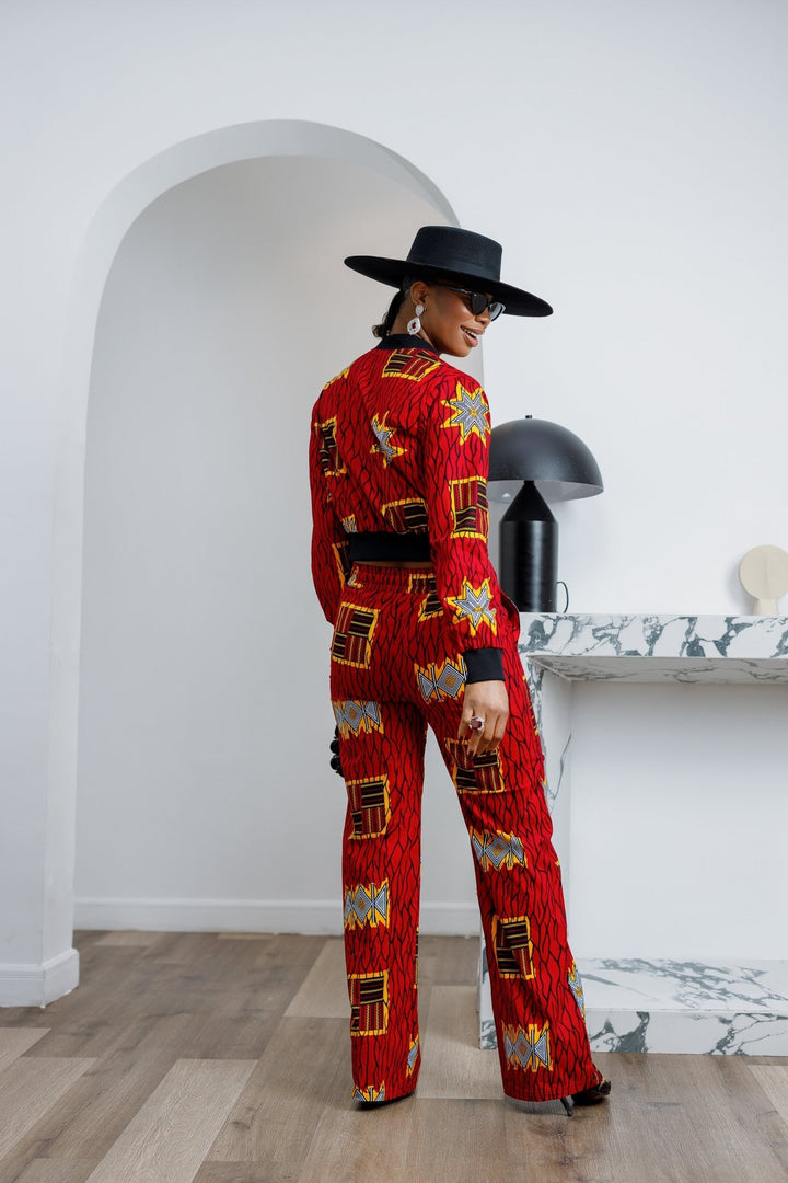 ADA AFRICAN PRINT BOMBER SET [RED] - Especially Yours
