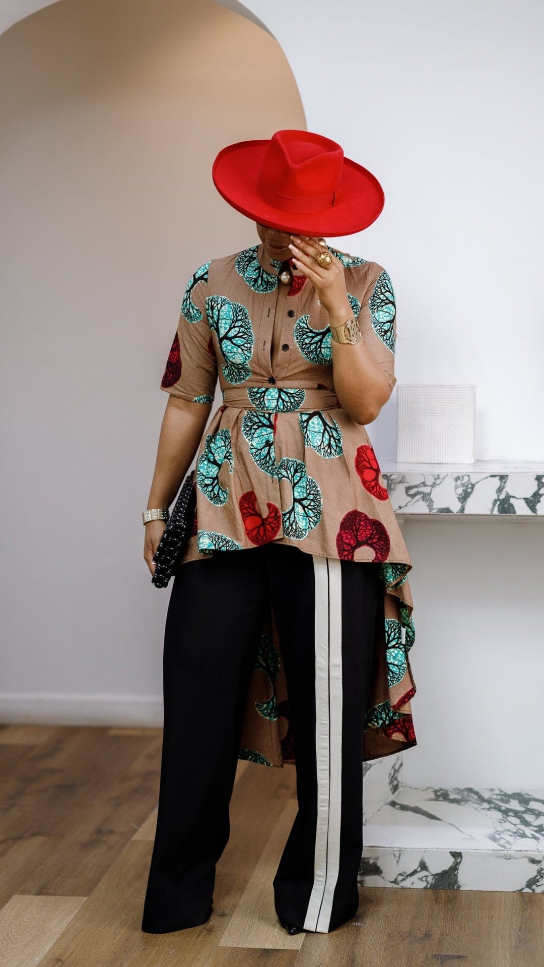 AFUA AFRICAN PRINT BUTTON-FRONT HIGH-LOW TOP [MULTICOLOR] - Especially Yours