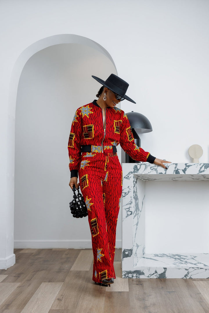 ADA AFRICAN PRINT BOMBER SET [RED] - Especially Yours