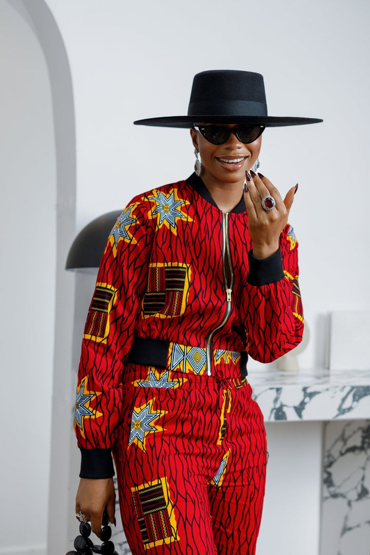 ADA AFRICAN PRINT BOMBER SET [RED] - Especially Yours