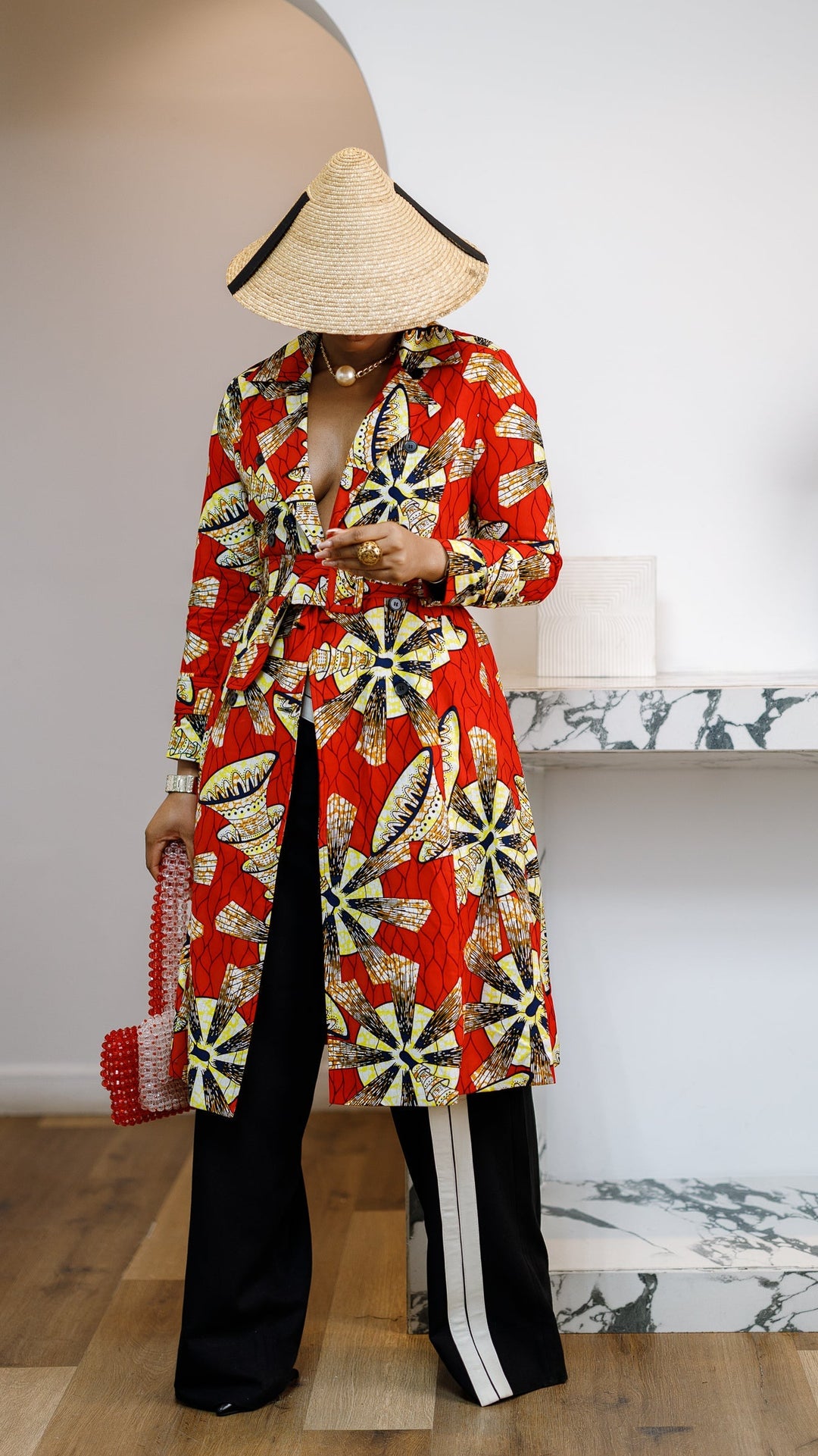MORAYO AFRICAN PRINT TRENCH COAT DRESS [RED]