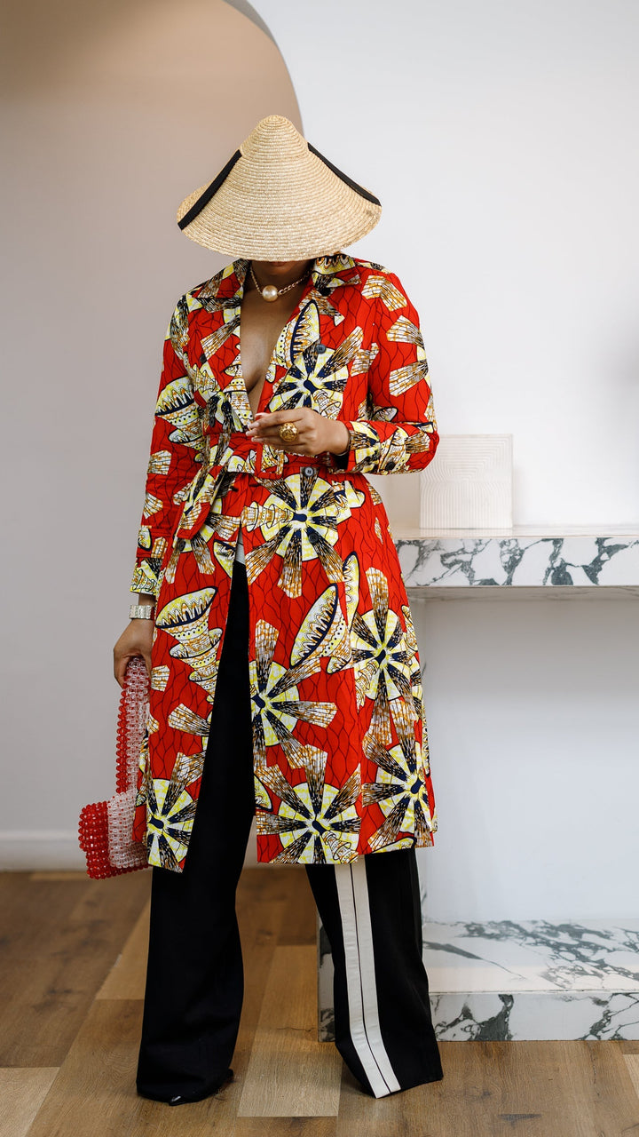 MORAYO AFRICAN PRINT TRENCH COAT DRESS [RED]