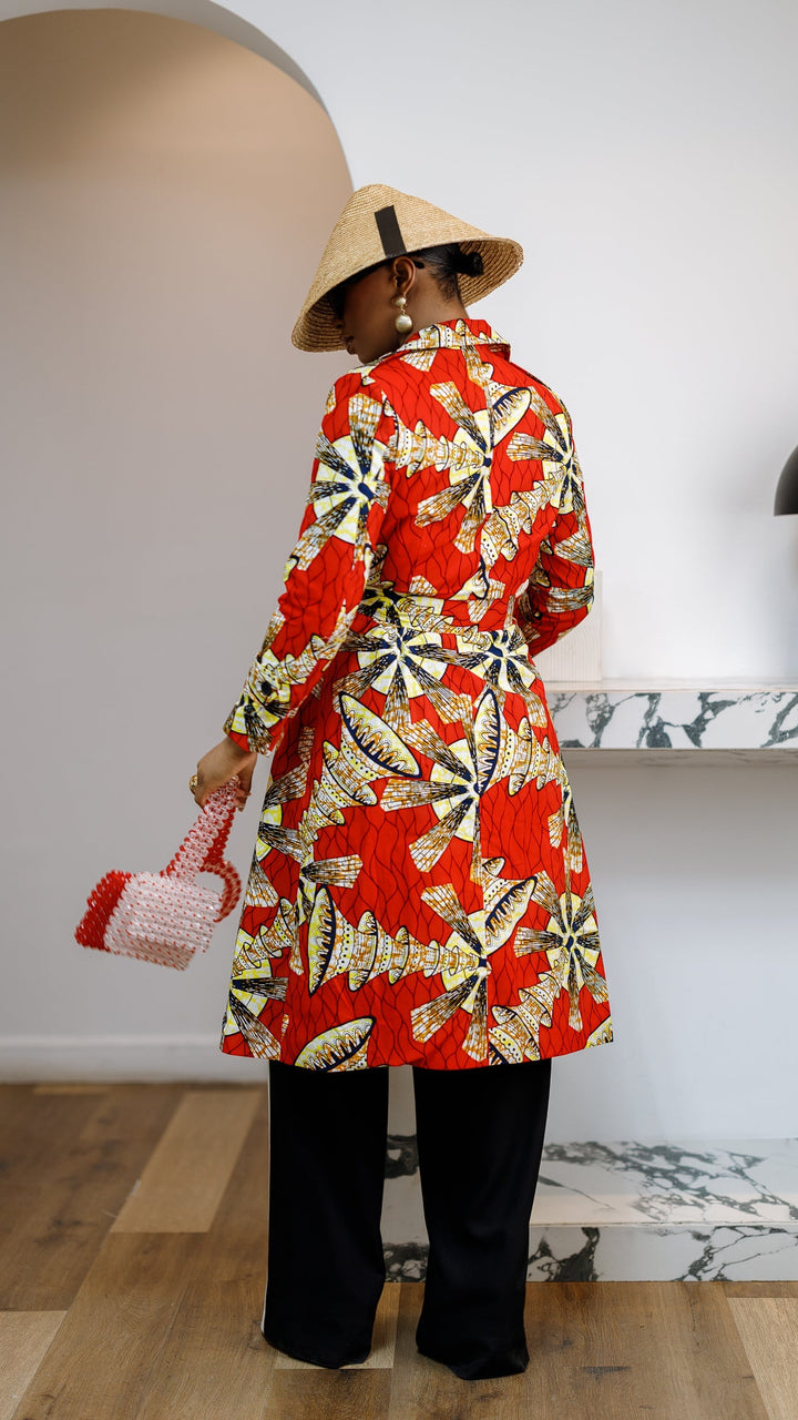 MORAYO AFRICAN PRINT TRENCH COAT DRESS [RED]