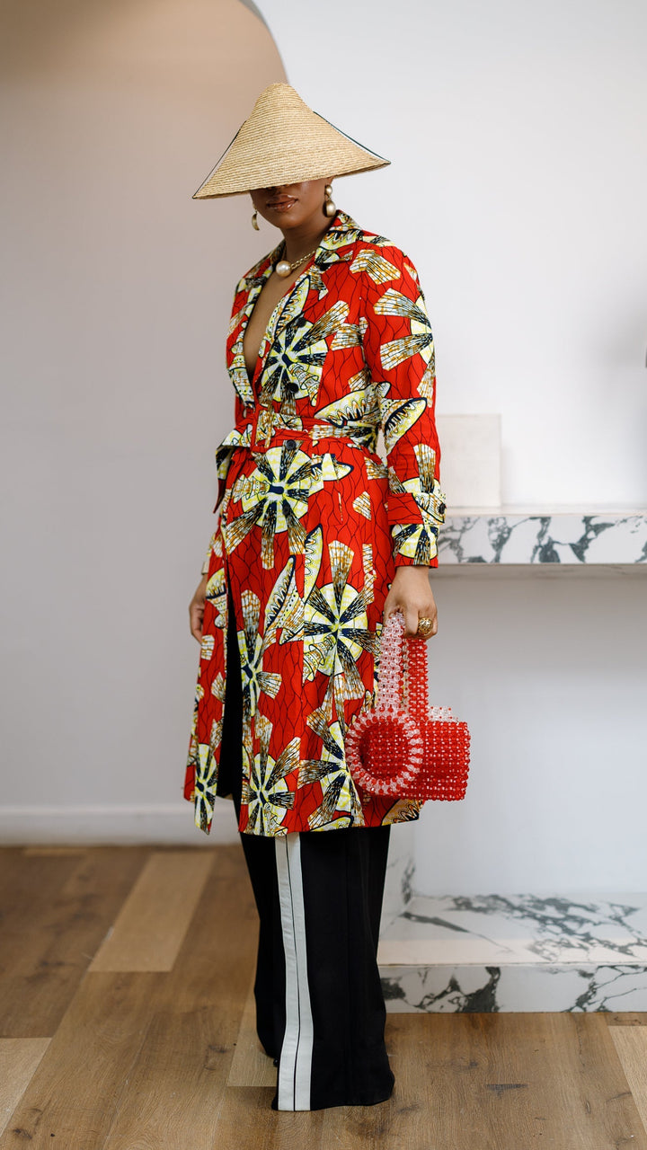 MORAYO AFRICAN PRINT TRENCH COAT DRESS [RED]