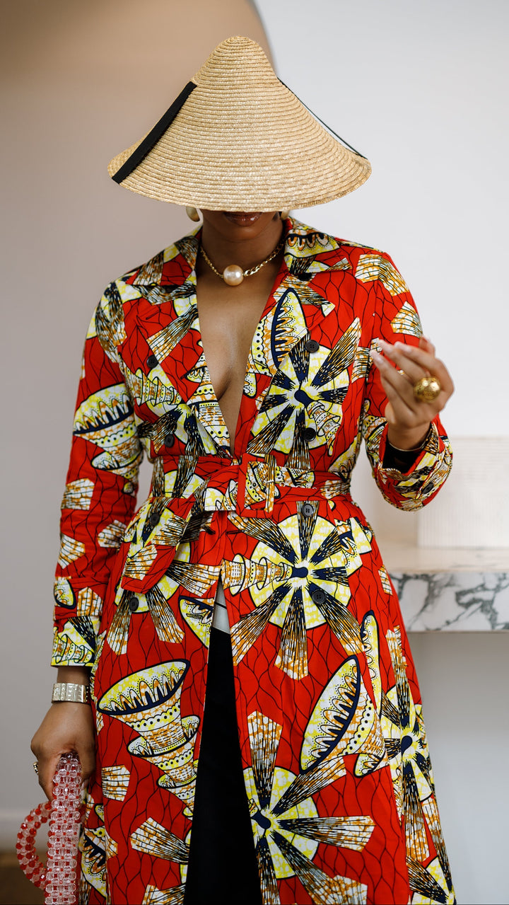 MORAYO AFRICAN PRINT TRENCH COAT DRESS [RED]