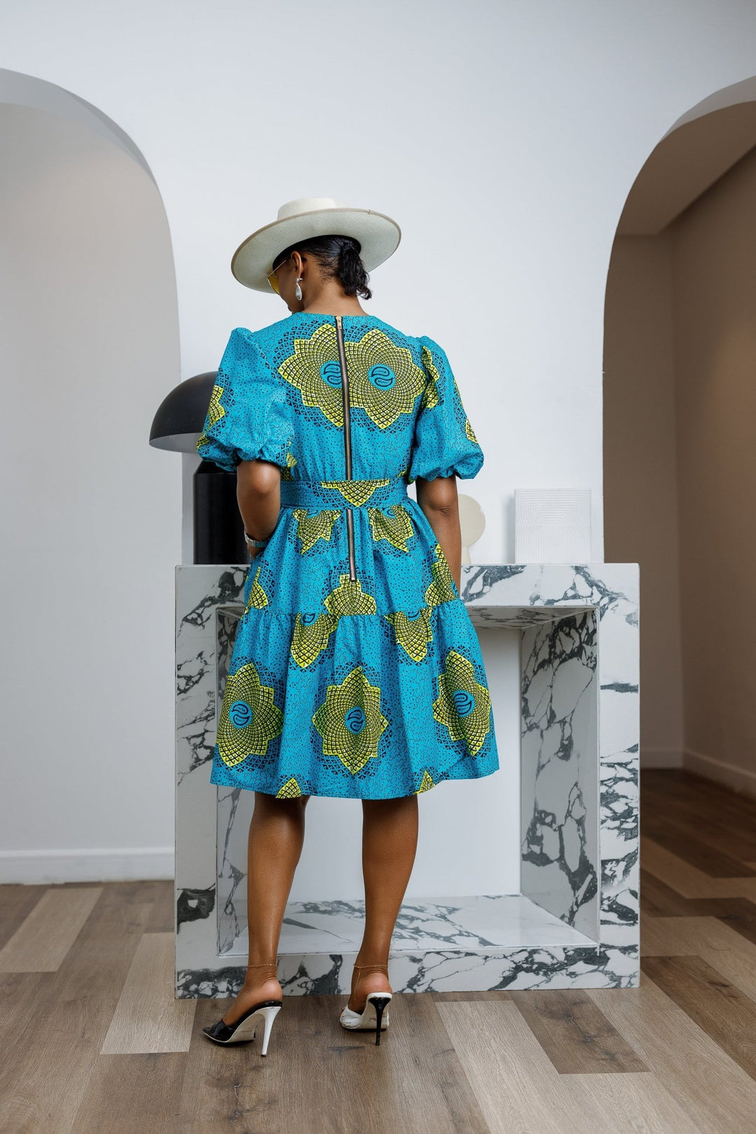 BUNMI AFRICAN PRINT MIDI DRESS [TEAL BLUE] - Especially Yours