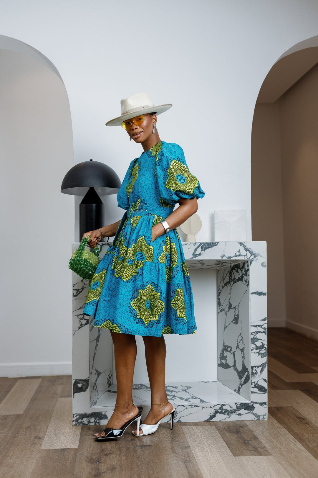 BUNMI AFRICAN PRINT MIDI DRESS [TEAL BLUE] - Especially Yours