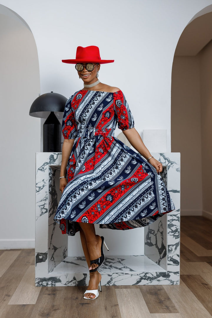 ROLU AFRICAN PRINT OFF SHOULDER DRESS [RED] - Especially Yours