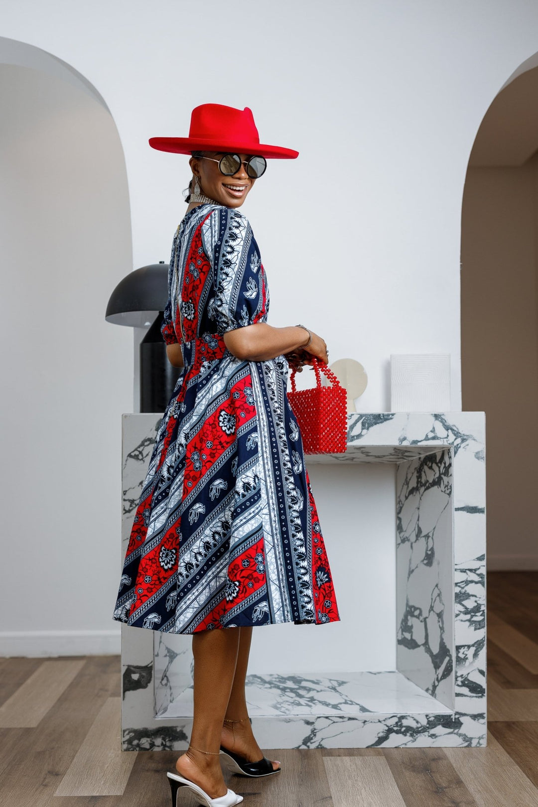 ROLU AFRICAN PRINT OFF SHOULDER DRESS [RED] - Especially Yours