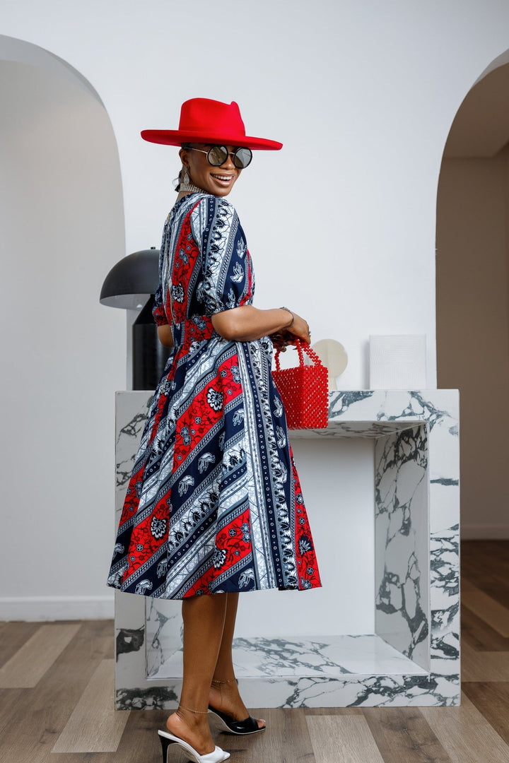 ROLU AFRICAN PRINT OFF SHOULDER DRESS [RED] - Especially Yours