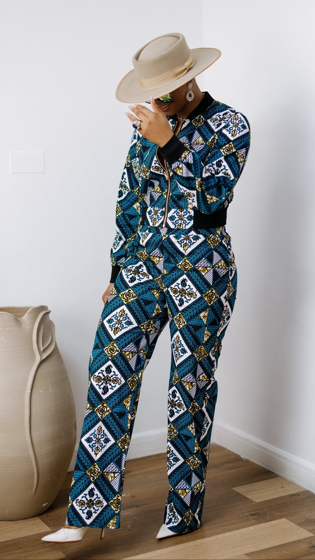ADA AFRICAN PRINT BOMBER JACKET AND PANTS SET [BLUE]