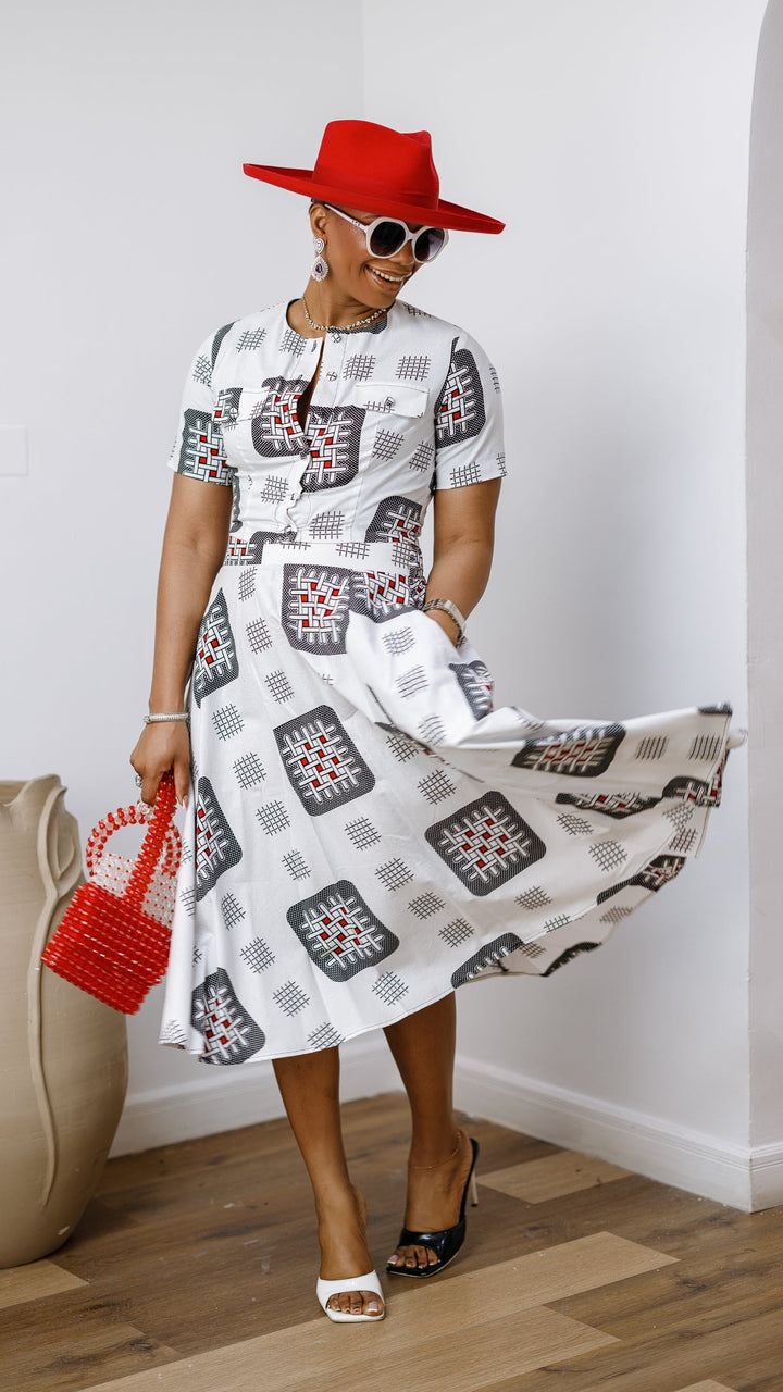 AMARA AFRICAN PRINT CROP TOP & MIDI SKIRT SET [WHITE]