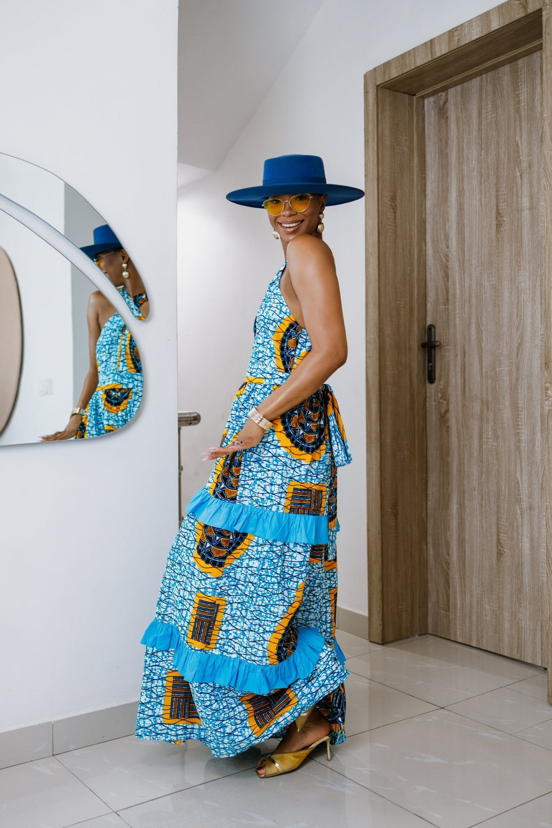LABI AFRICAN PRINT CRISSCROSS TIERED MAXI DRESS [BLUE] - FINAL SALE - Especially Yours