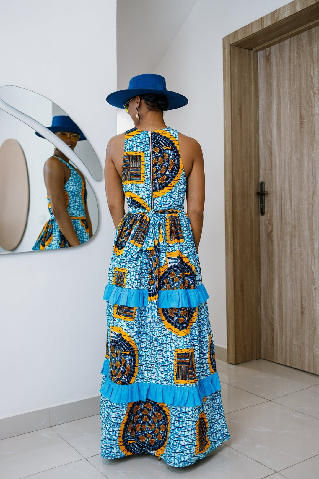 LABI AFRICAN PRINT CRISSCROSS TIERED MAXI DRESS [BLUE] - FINAL SALE - Especially Yours