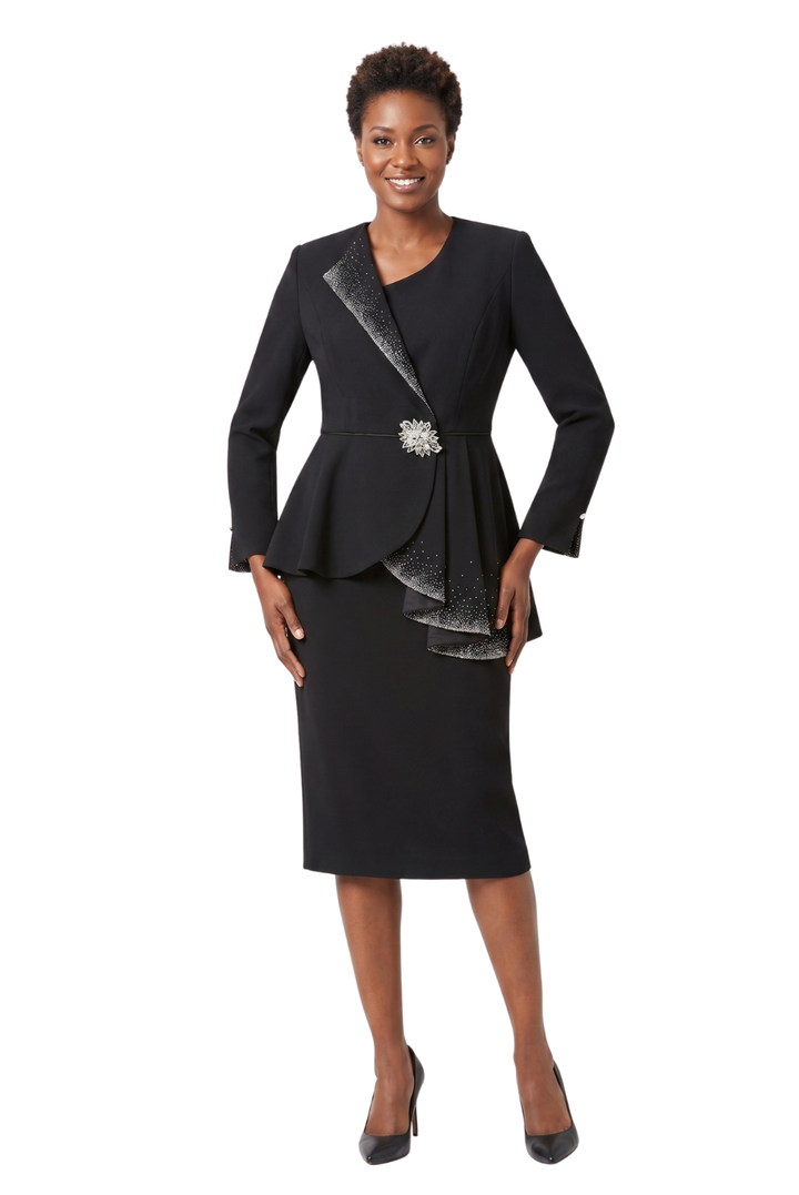 2pc Scuba Stoned Uneven Peplum Jkt+Skt Suit