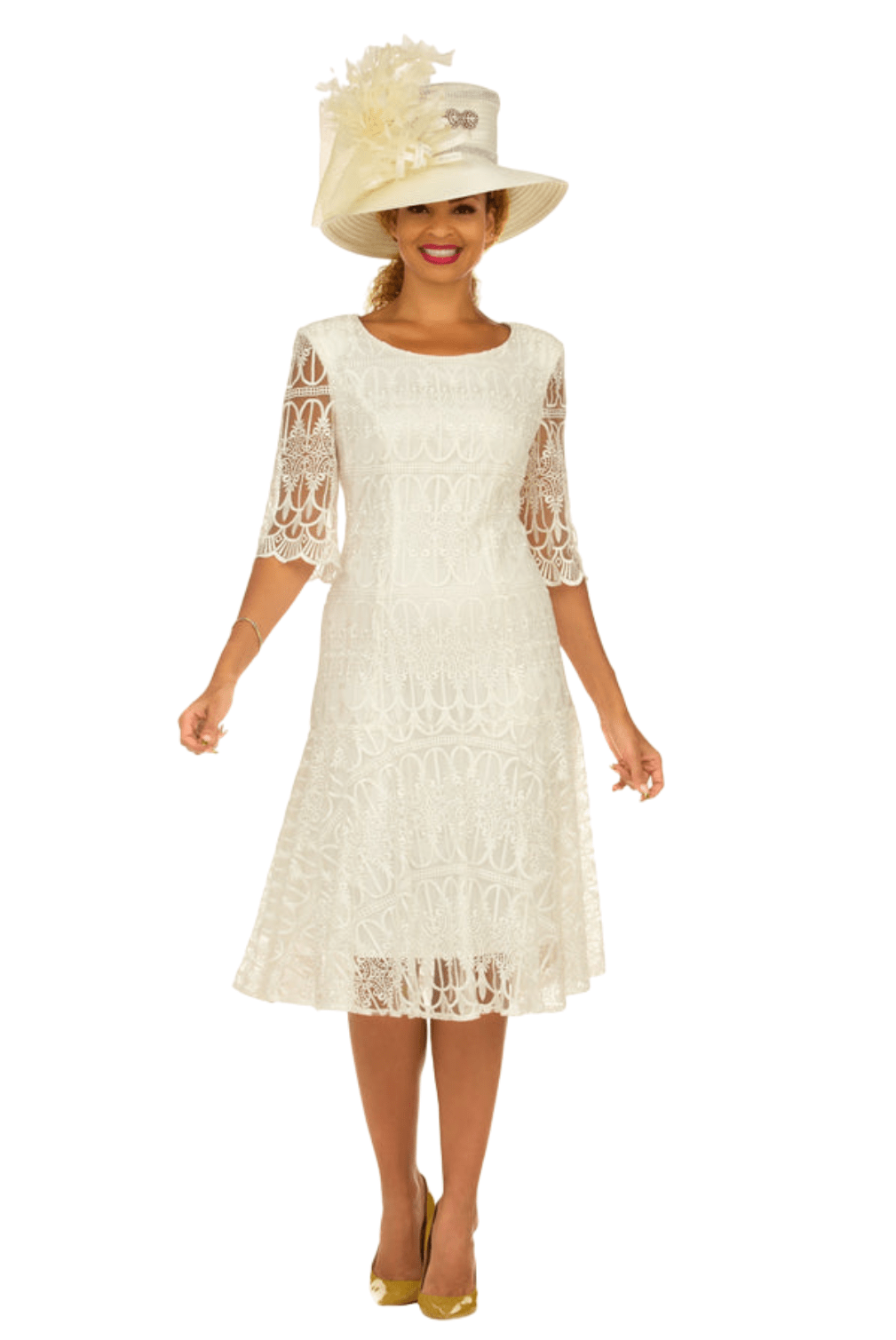 1pc Embroidery Lux Lace Pleated Flare Dress - Especially Yours