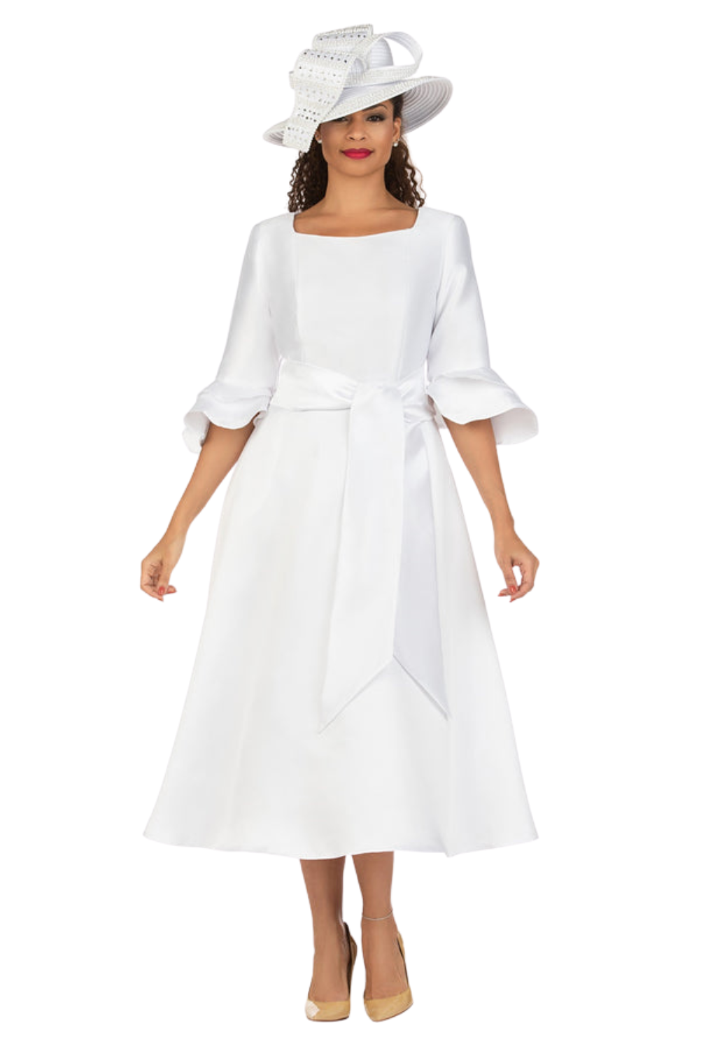 1pc Silky Twill Fit&Flare Drs w/ Belt-Plus Size