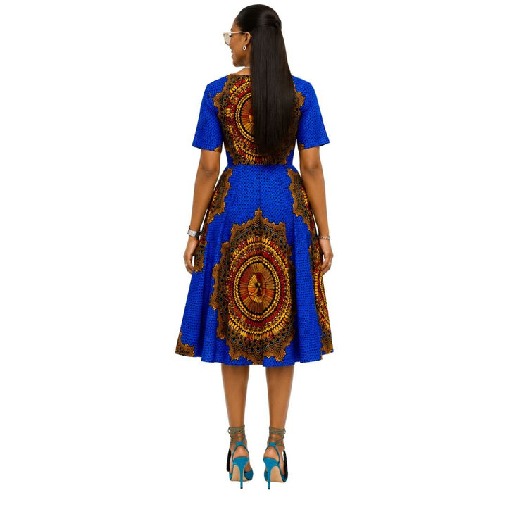 MARIAMA AFRICAN PRINT MIDI DRESS [BLUE] - Especially Yours