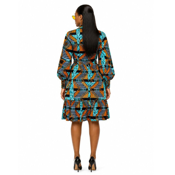 JUMOKE AFRICAN PRINT RUFFLE HEM SHIRT DRESS [MULTICOLOR] - Especially Yours