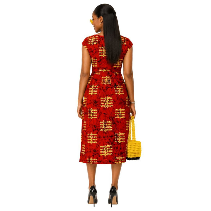 VICTORIA AFRICAN PRINT CAP SLEEVE MIDI DRESS - Especially Yours