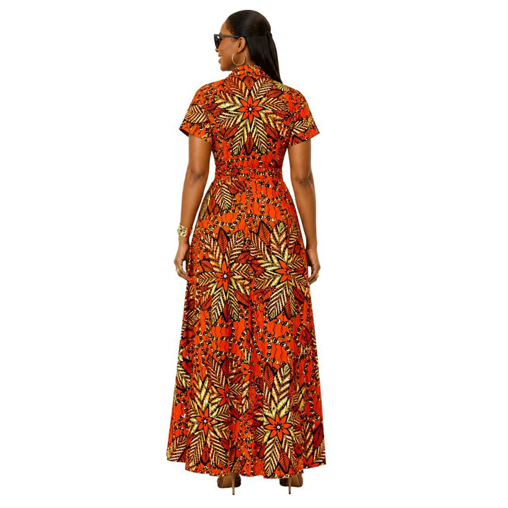 NANNY AFRICAN PRINT MAXI A - LINE SHIRT DRESS [ORANGE] - Especially Yours