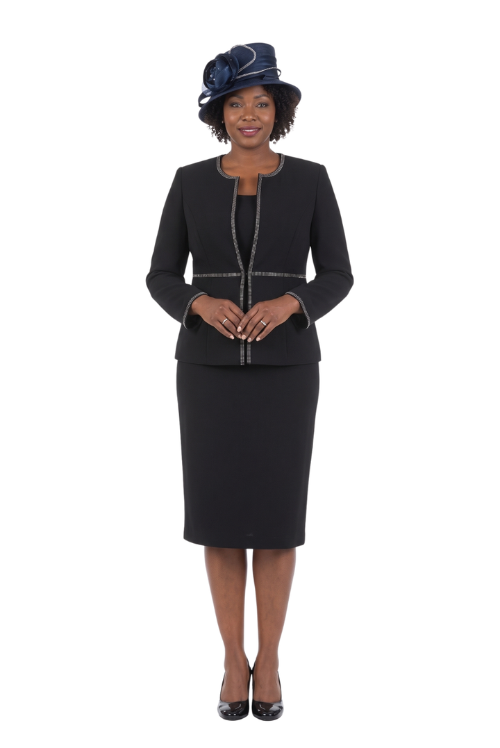 3pc Embellished Clean Lines Skirt Suit-Plus