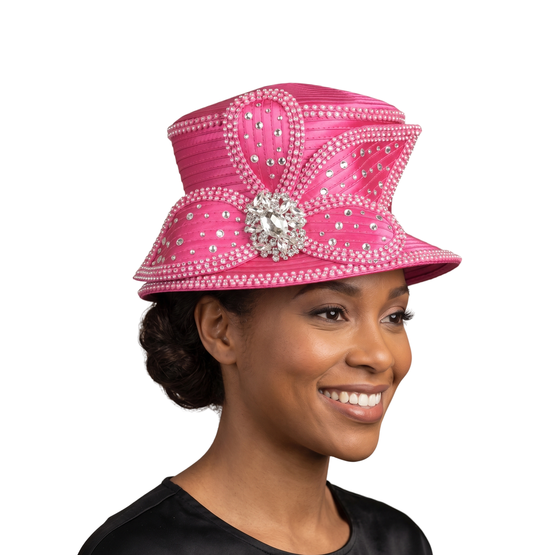 Small Brim Hat w/ Bows & Rhinestone Decor