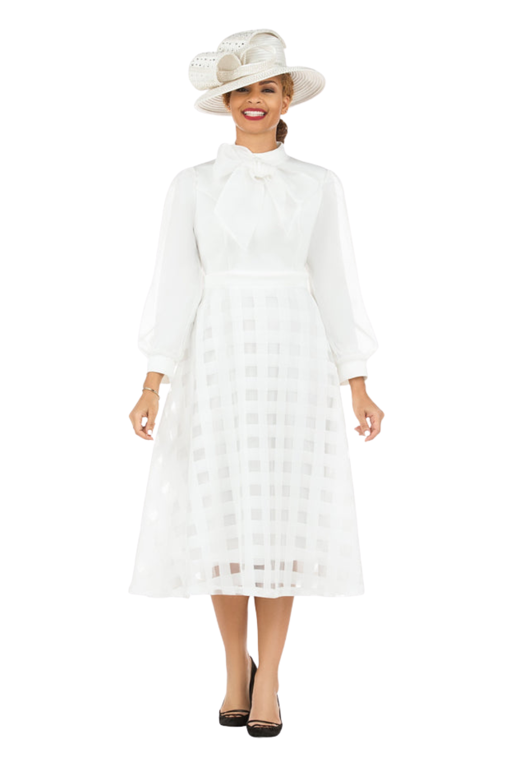 Mock Nk Plaid Organza A-line Drs w/ Bow