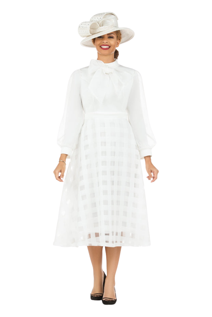 Mock Nk Plaid Organza A-line Drs w/ Bow