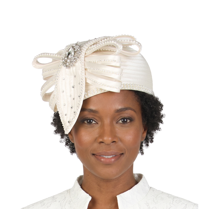 Pill Box Hat w/ Satin Ribbons and Stones