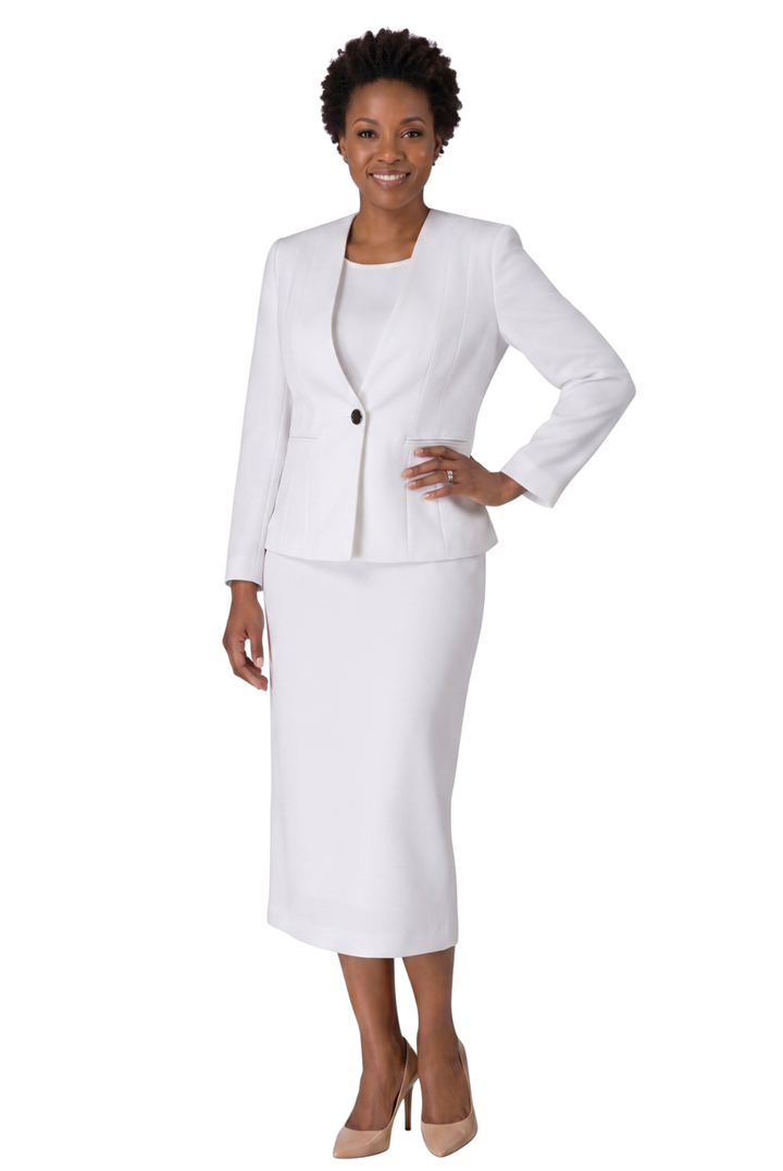 3pc Collarless Clean Lines Detailed Skirt Suit - Plus Size
