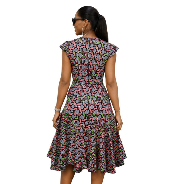 NALA AFRICAN PRINT RUFFLE NECK MIDI DRESS [PINK] - Especially Yours