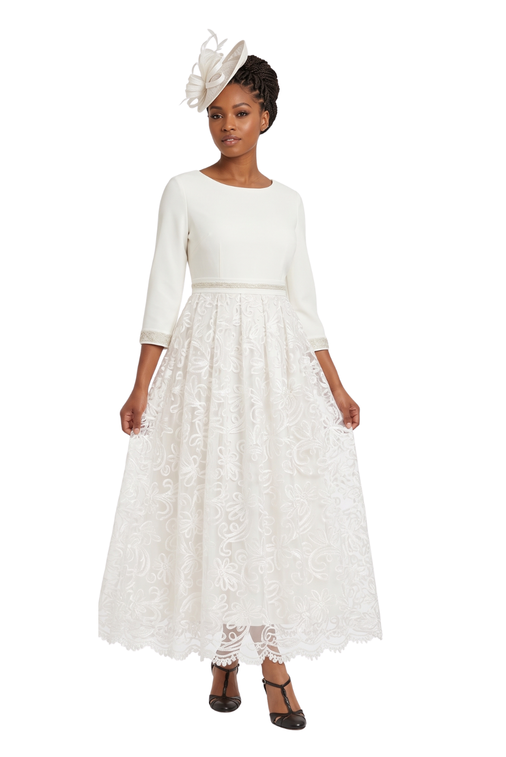 3/4 Slv Maxi Lace Overlay Drs w/ Rstnd Waist&Cuff
