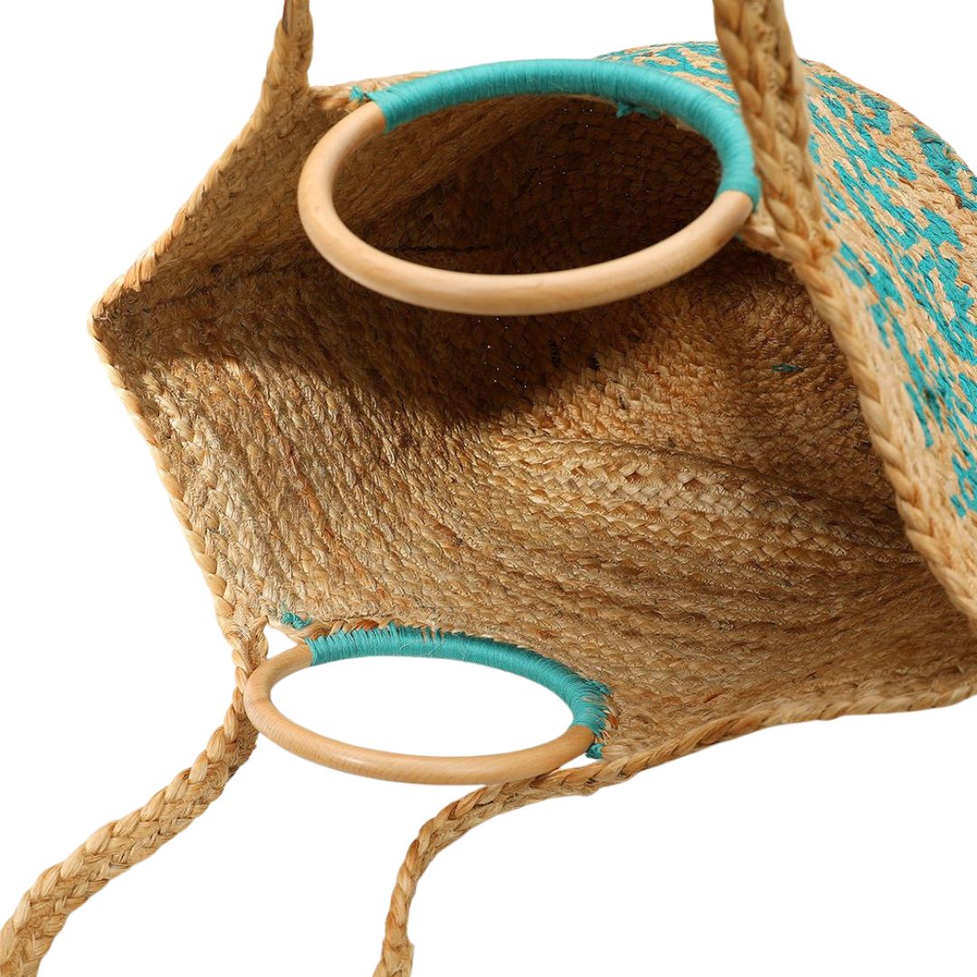 Abstract Pattern Wooden Top Handle Woven Tote Bag - Especially Yours