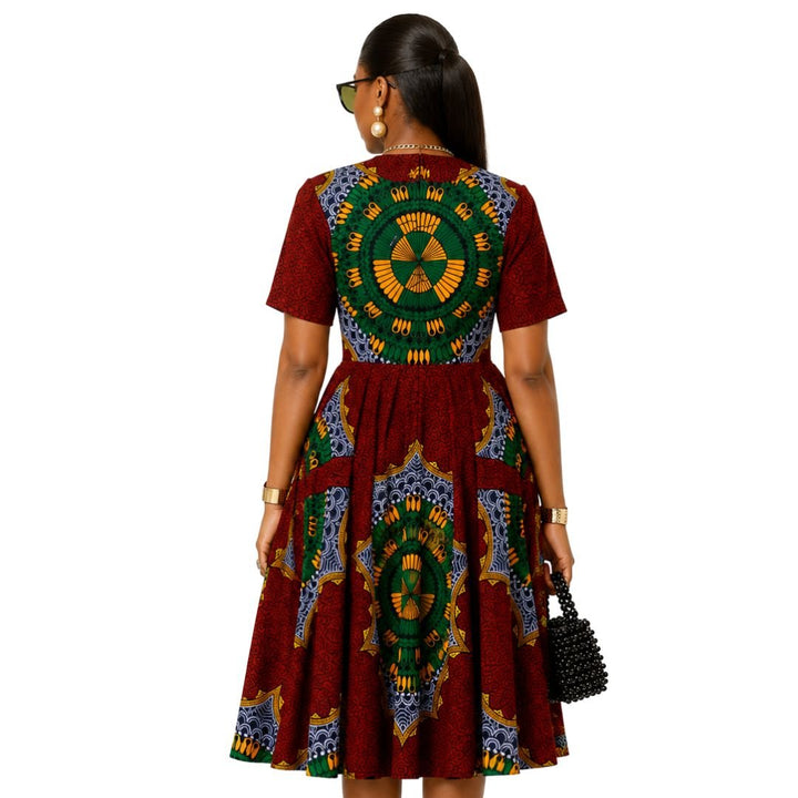 MARIAMA AFRICAN PRINT MIDI DRESS [GREEN] - Especially Yours