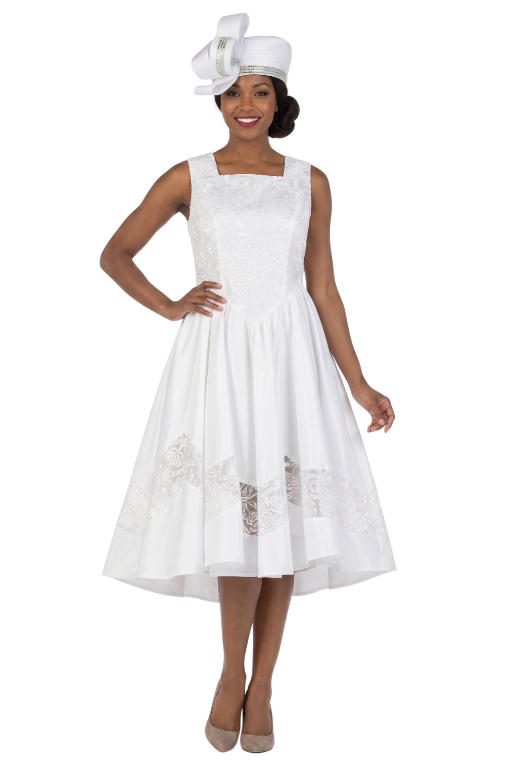 2pc Shantung+Lace A-line Dress w/ Jkt