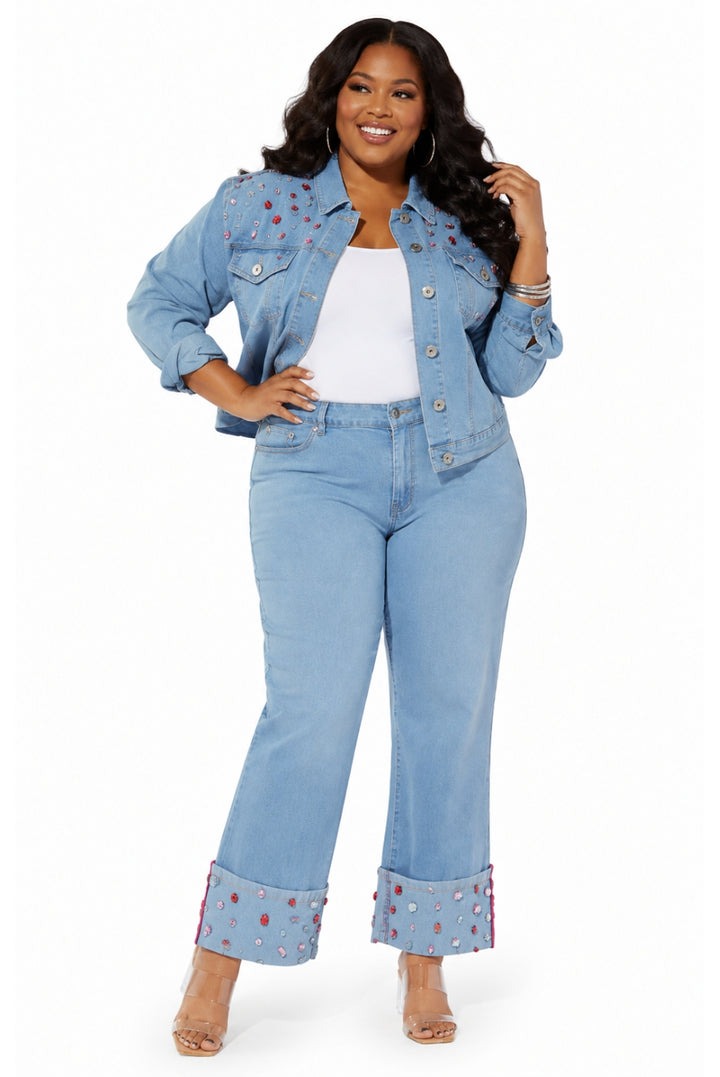 Jewel Detail Crop Denim Jacket by Studio EY
