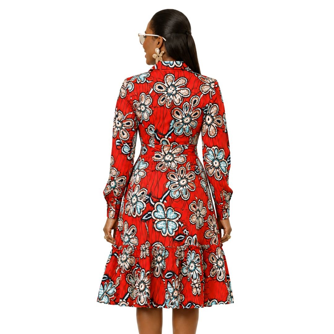 JUMOKE AFRICAN PRINT RUFFLE HEM SHIRT DRESS - Especially Yours