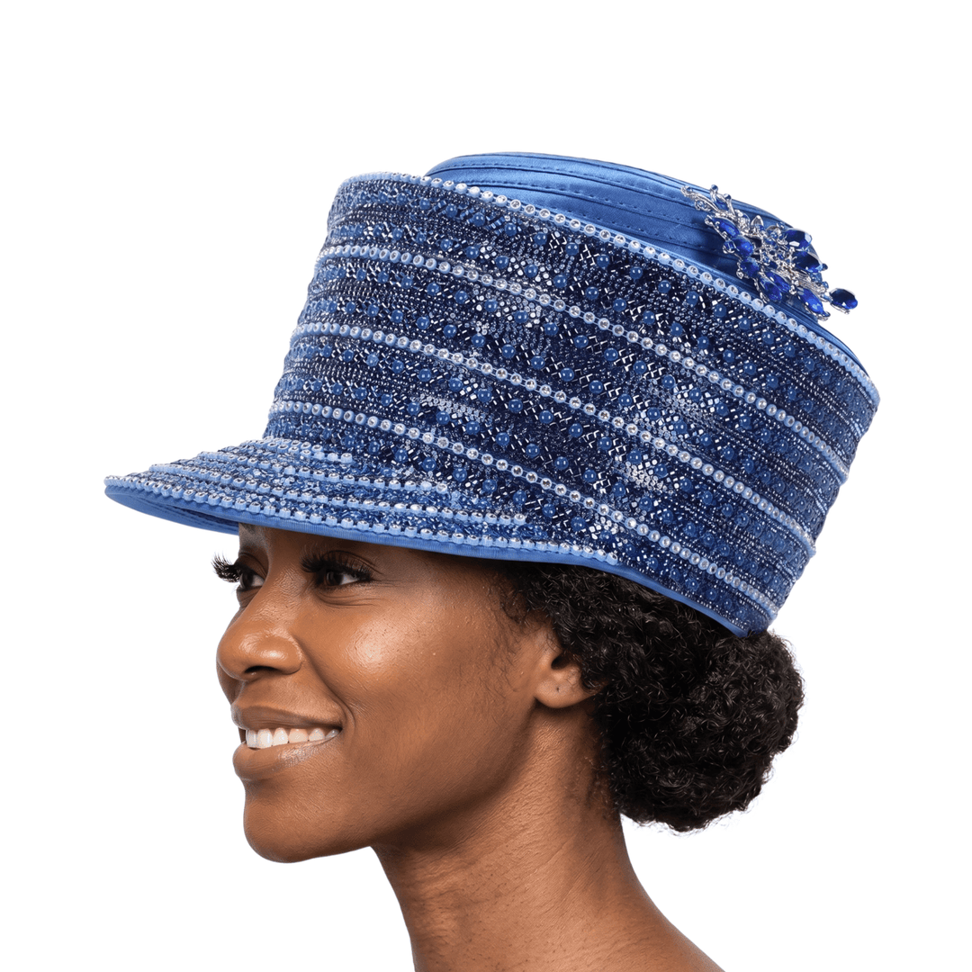 Pearl & Rhinestone Banded Cap Church Hat - Especially Yours
