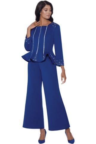 Matching Set with Palazzo Pants, Rhinestone and Pearl Trimmed Top SL600472 - Especially Yours