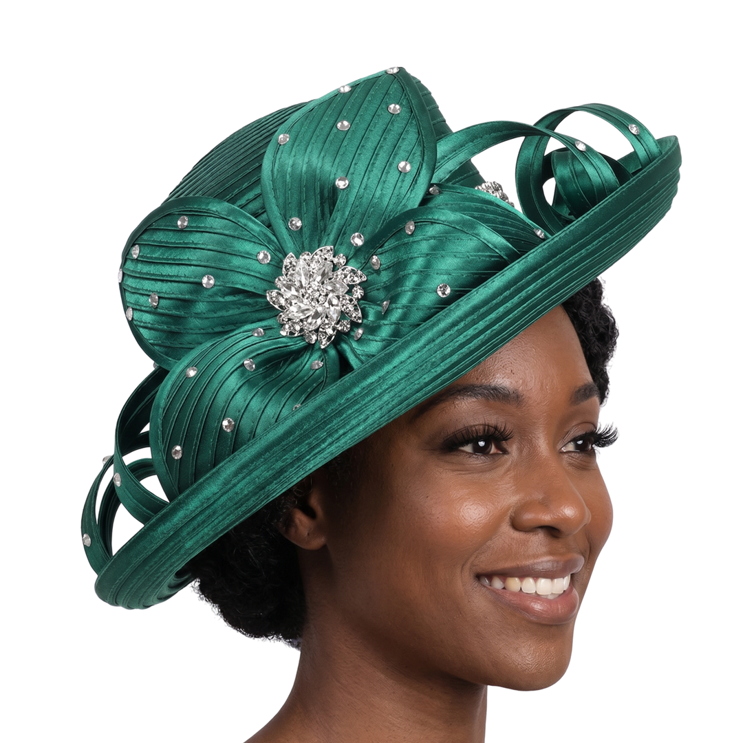 Rhinestone Med Brim Ribbon Hat w/ Flower
