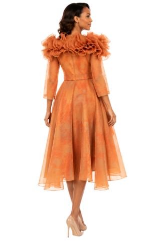 Orange Ruffle Collar High-Low Organza Dress