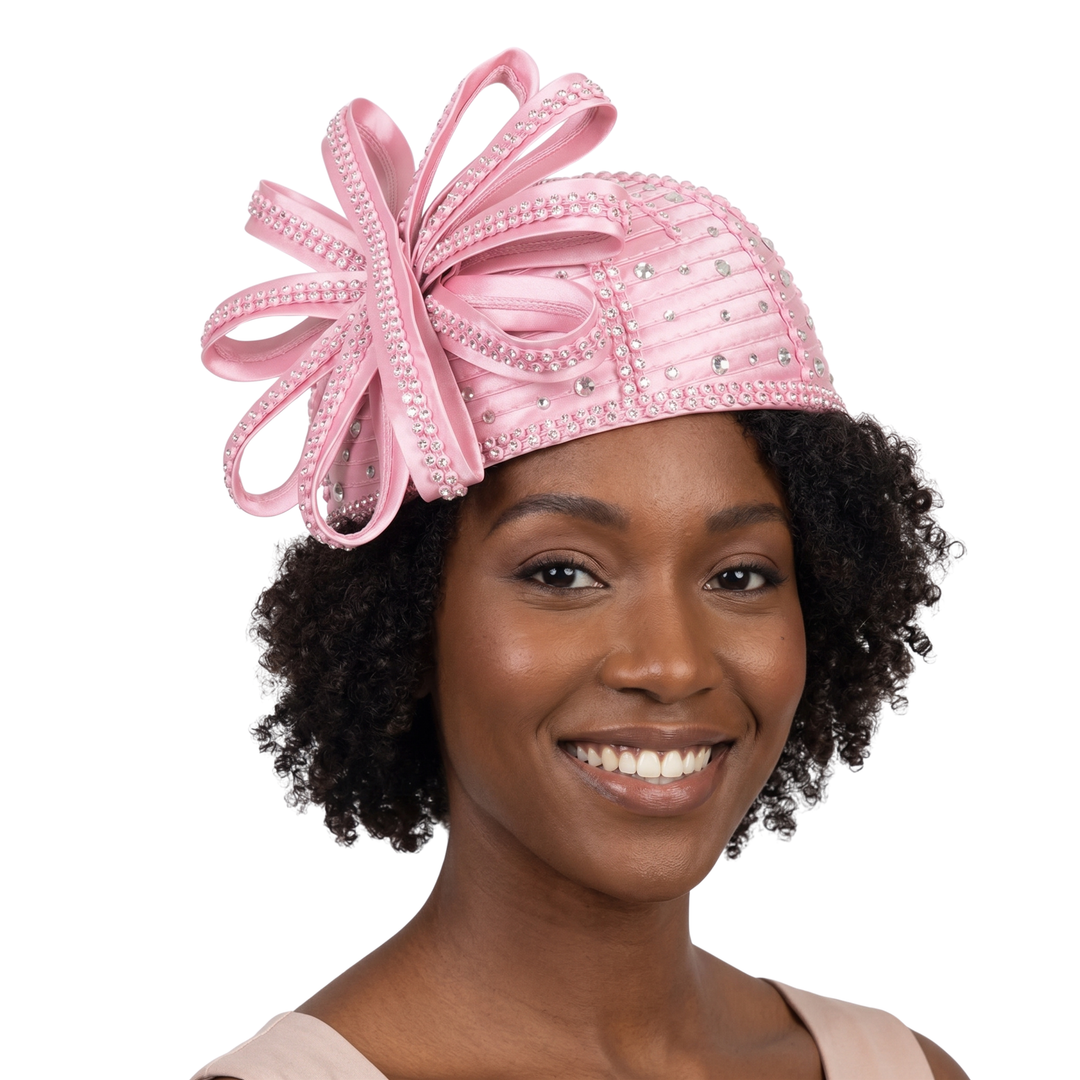 Round Pillbox Hat w/ Flwr Ribbon&Scattered Stones